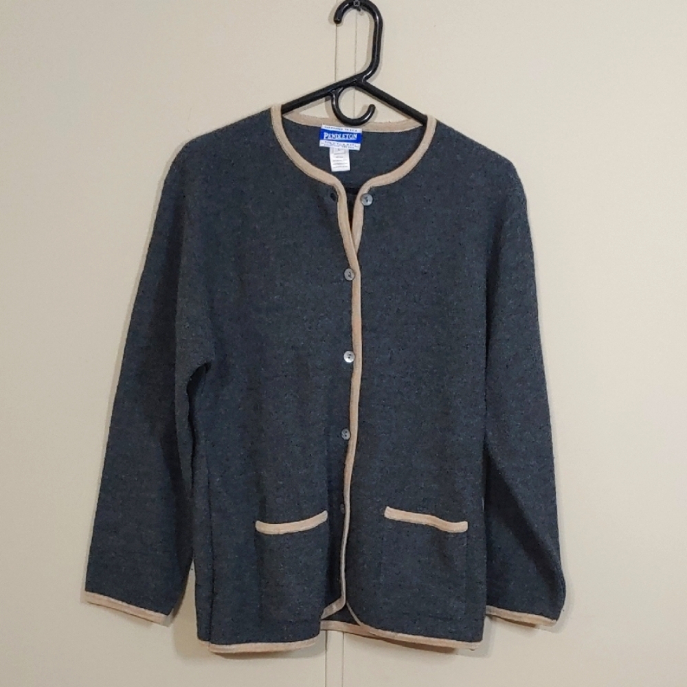 Vintage Pendleton Virgin Wool Cardigan Women's Gray Sweater Size L